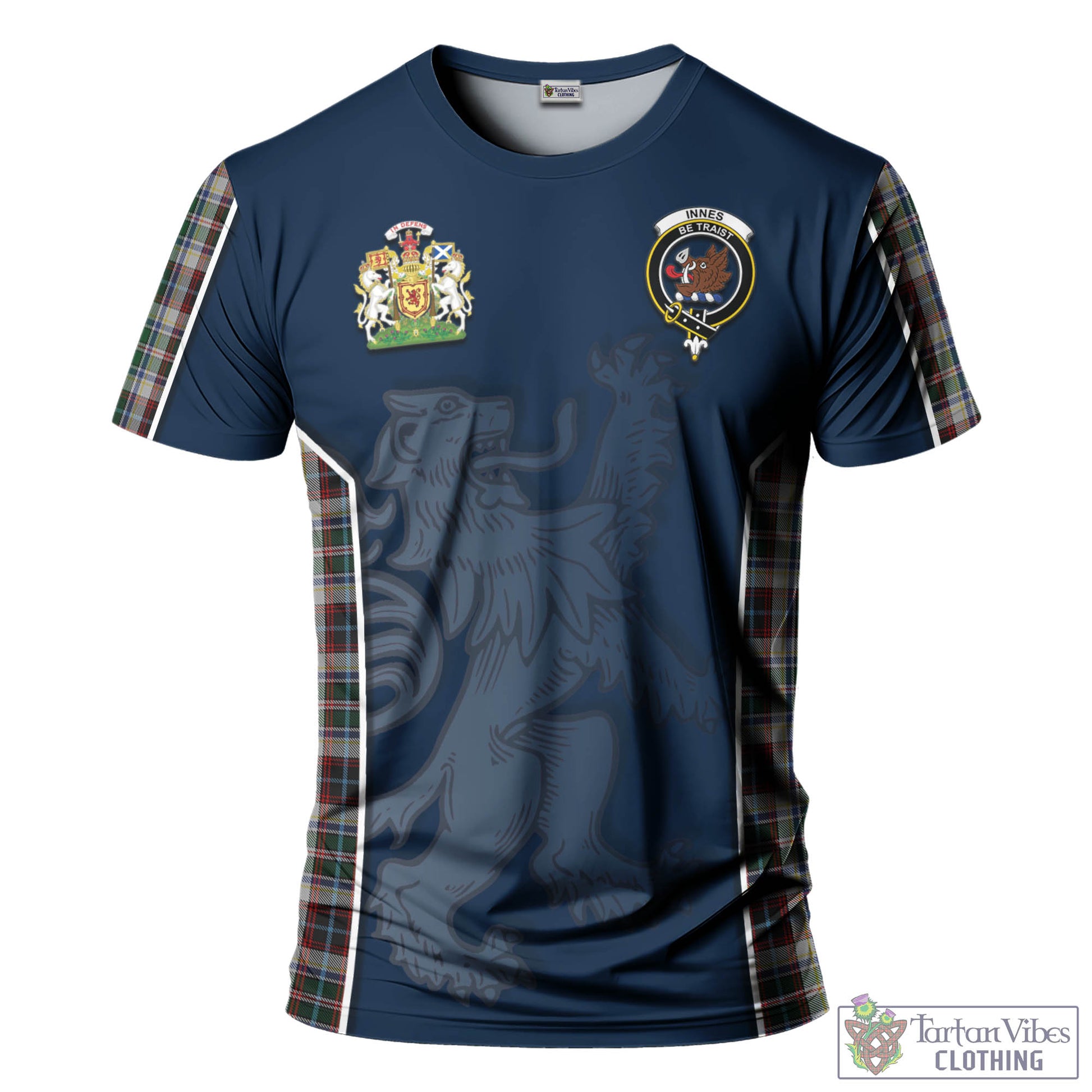 Tartan Vibes Clothing Innes Dress Tartan T-Shirt with Family Crest and Lion Rampant Vibes Sport Style