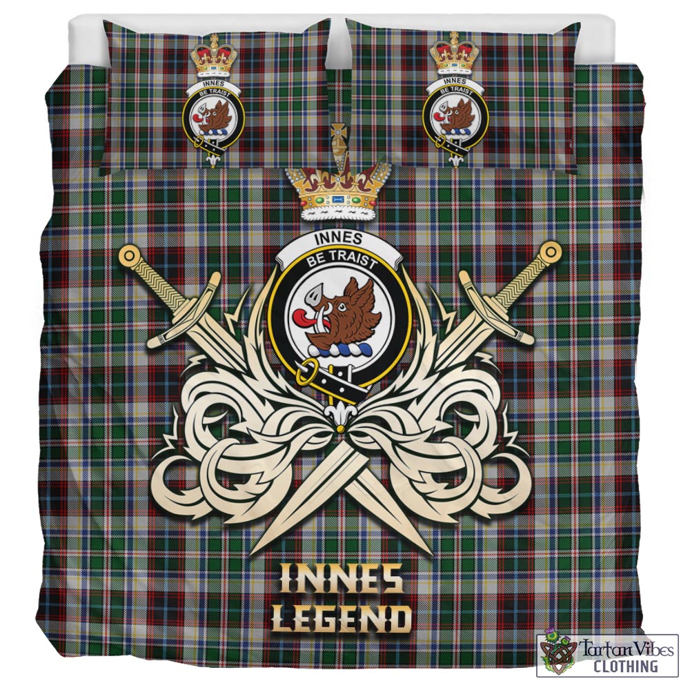 Tartan Vibes Clothing Innes Dress Tartan Bedding Set with Clan Crest and the Golden Sword of Courageous Legacy