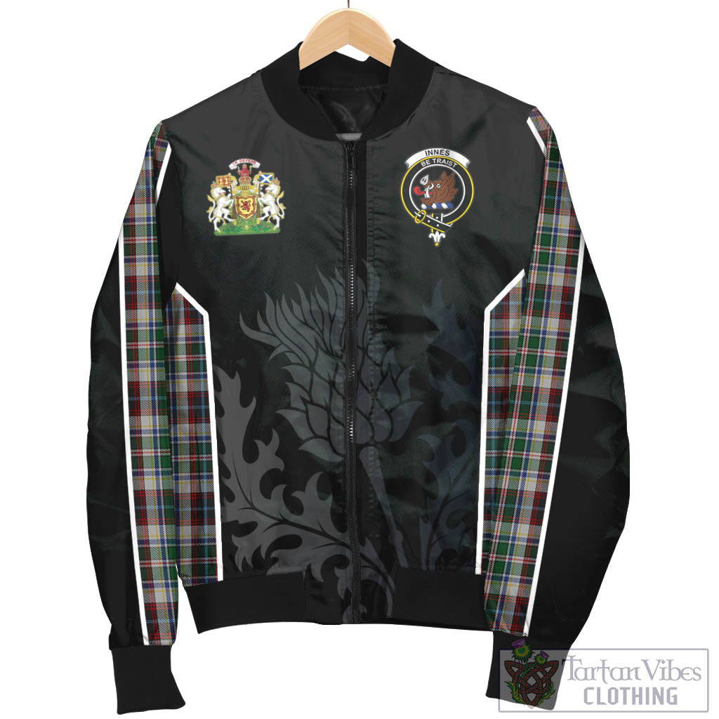 Tartan Vibes Clothing Innes Dress Tartan Bomber Jacket with Family Crest and Scottish Thistle Vibes Sport Style