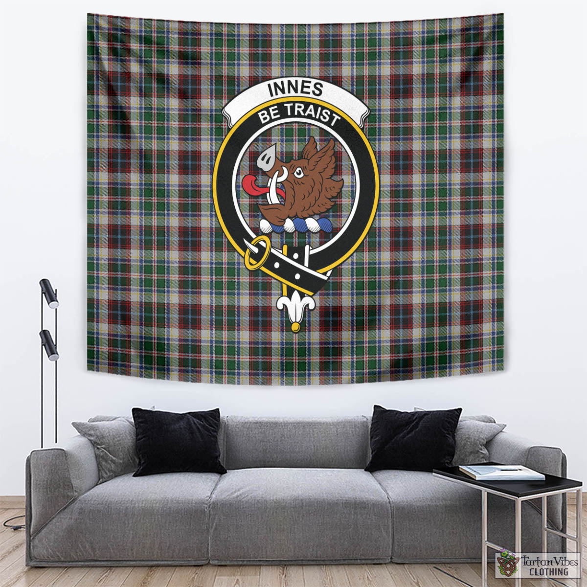 Tartan Vibes Clothing Innes Dress Tartan Tapestry Wall Hanging and Home Decor for Room with Family Crest