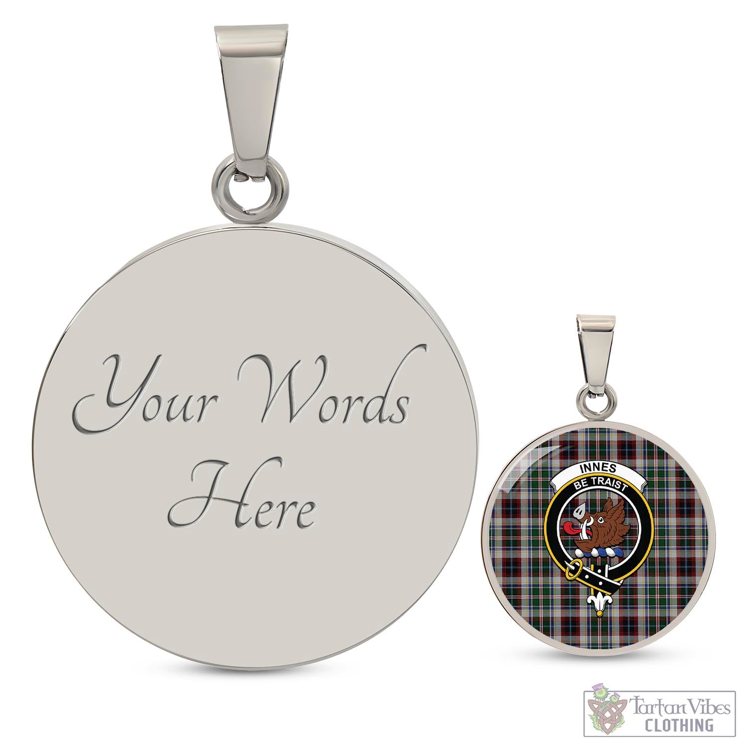 Tartan Vibes Clothing Innes Dress Tartan Circle Necklace with Family Crest