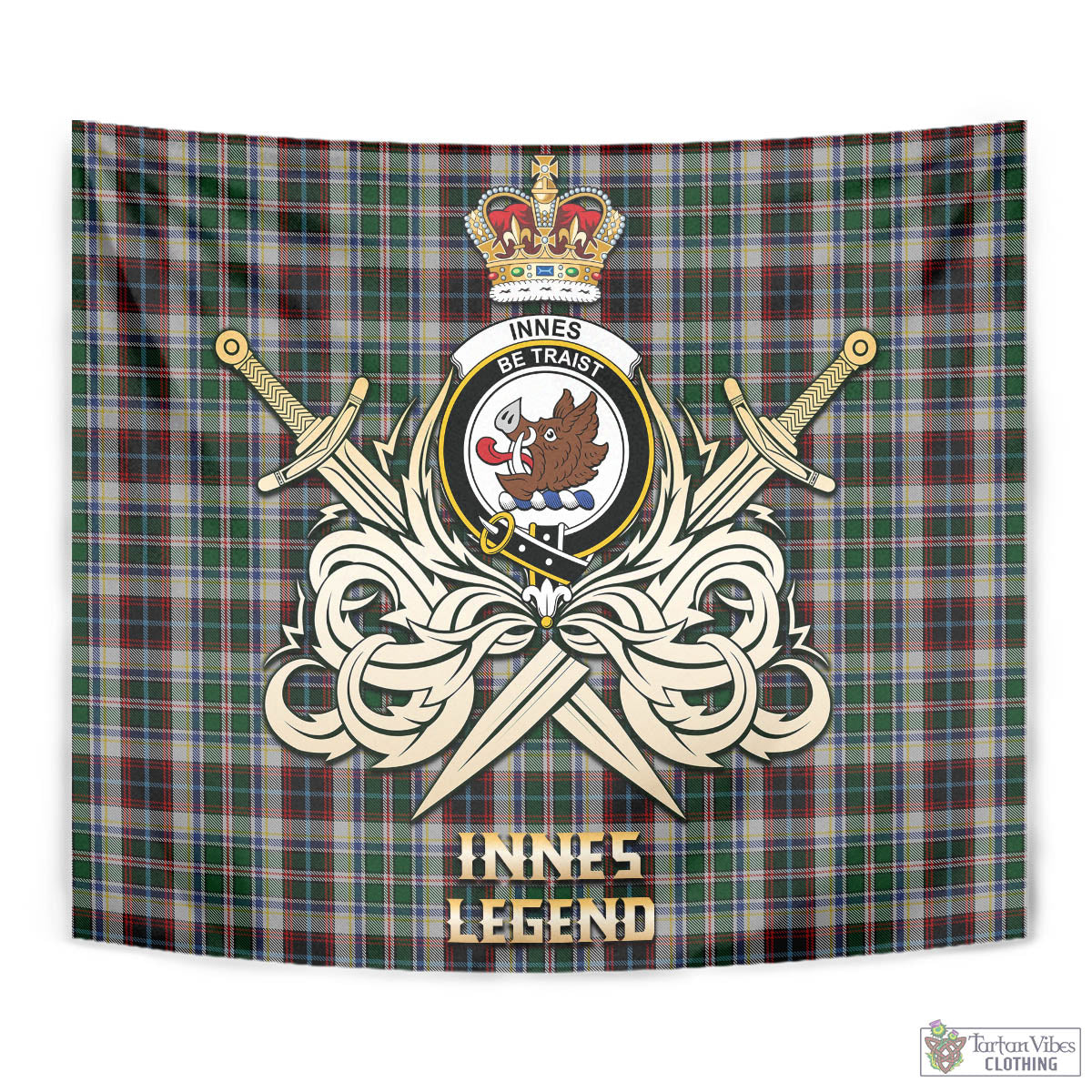 Tartan Vibes Clothing Innes Dress Tartan Tapestry with Clan Crest and the Golden Sword of Courageous Legacy