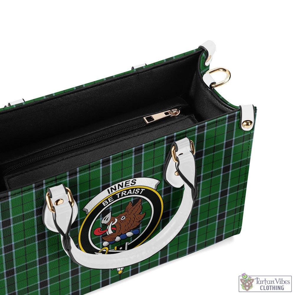 Tartan Vibes Clothing Innes Hunting Tartan Luxury Leather Handbags with Family Crest