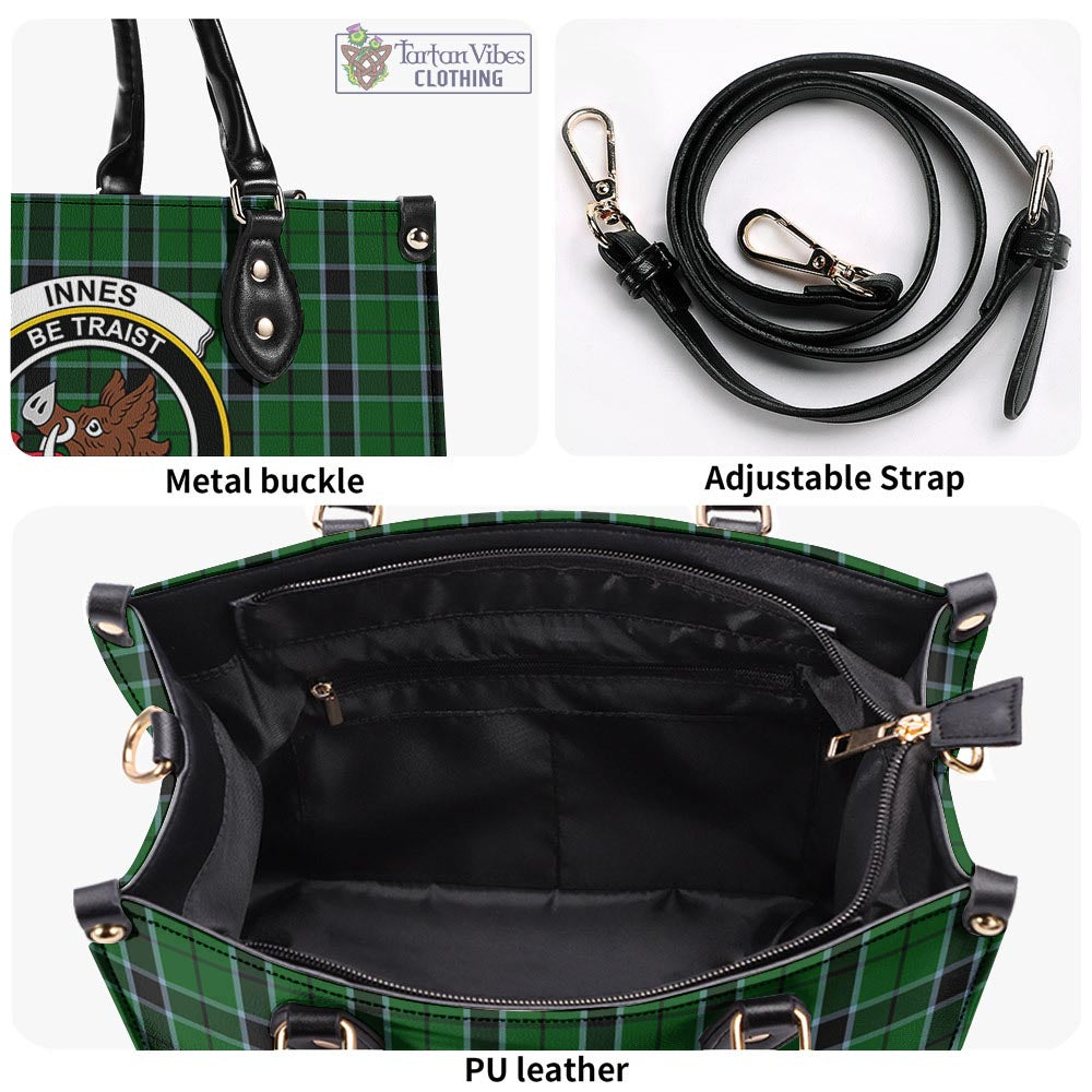 Tartan Vibes Clothing Innes Hunting Tartan Luxury Leather Handbags with Family Crest