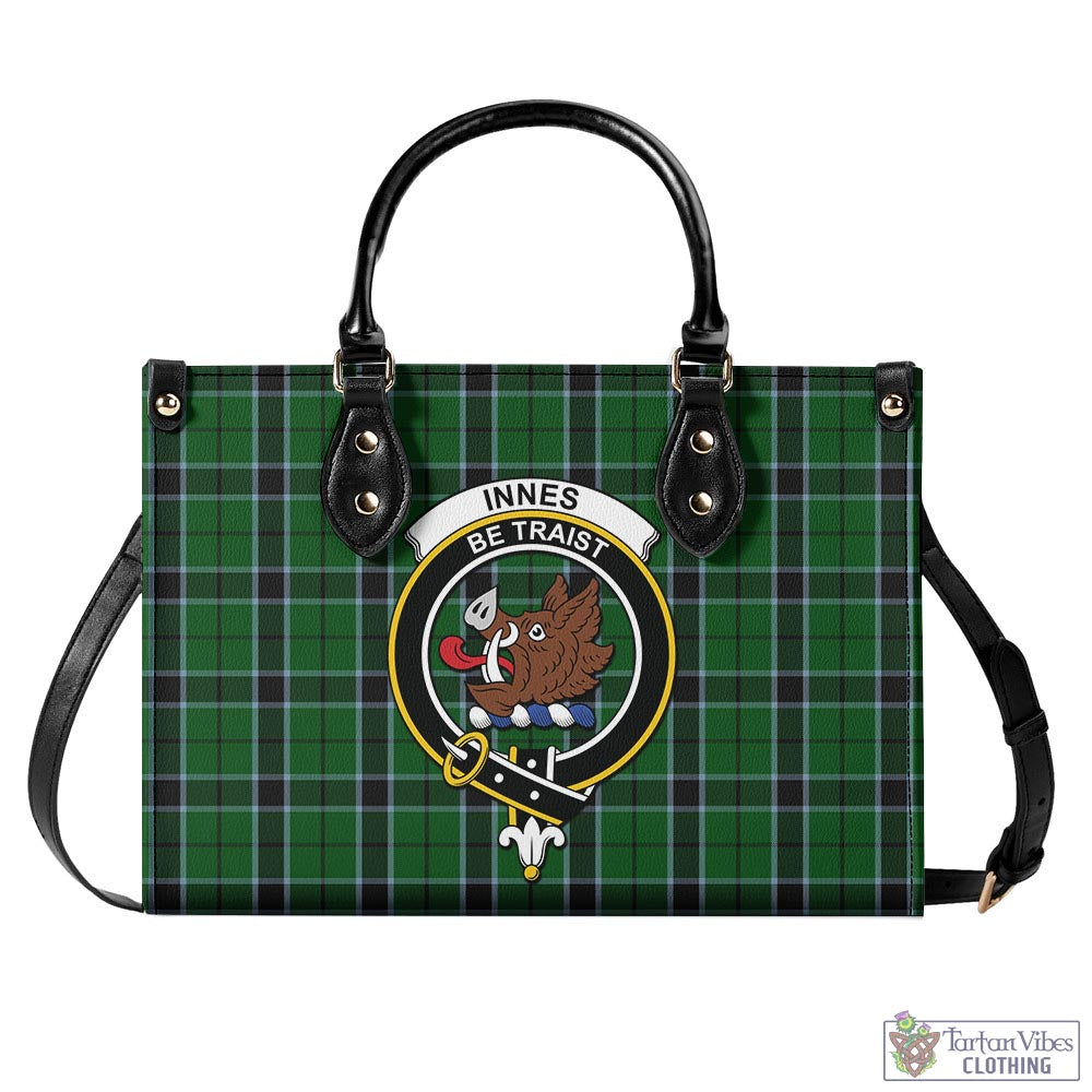 Tartan Vibes Clothing Innes Hunting Tartan Luxury Leather Handbags with Family Crest