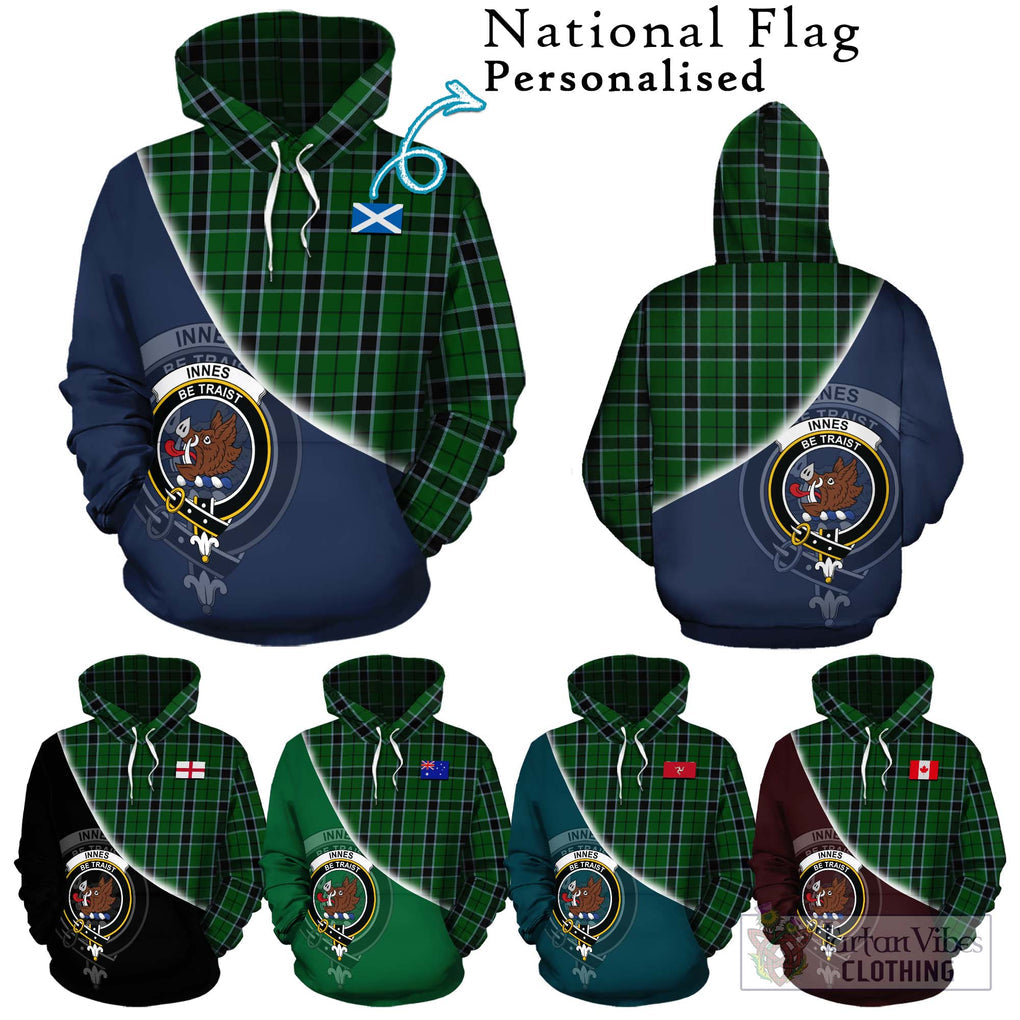 Innes Hunting Tartan Hoodie with Personalised National Flag and Family Crest Half Style Zip Hoodie - Tartanvibesclothing Shop