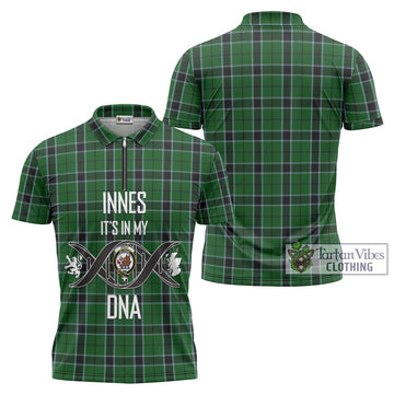 Innes Hunting Tartan Zipper Polo Shirt with Family Crest DNA In Me Style