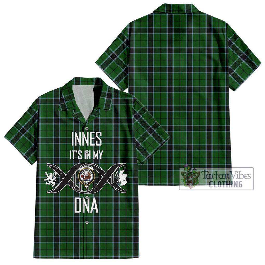 Innes Hunting Tartan Short Sleeve Button Shirt with Family Crest DNA In Me Style Kid - Tartanvibesclothing Shop