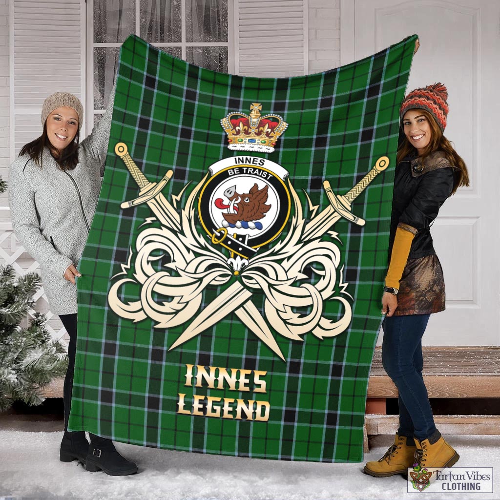 Tartan Vibes Clothing Innes Hunting Tartan Blanket with Clan Crest and the Golden Sword of Courageous Legacy