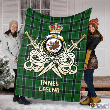 Innes Hunting Tartan Blanket with Clan Crest and the Golden Sword of Courageous Legacy