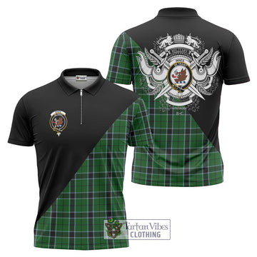 Innes Hunting Tartan Zipper Polo Shirt with Family Crest and Military Logo Style