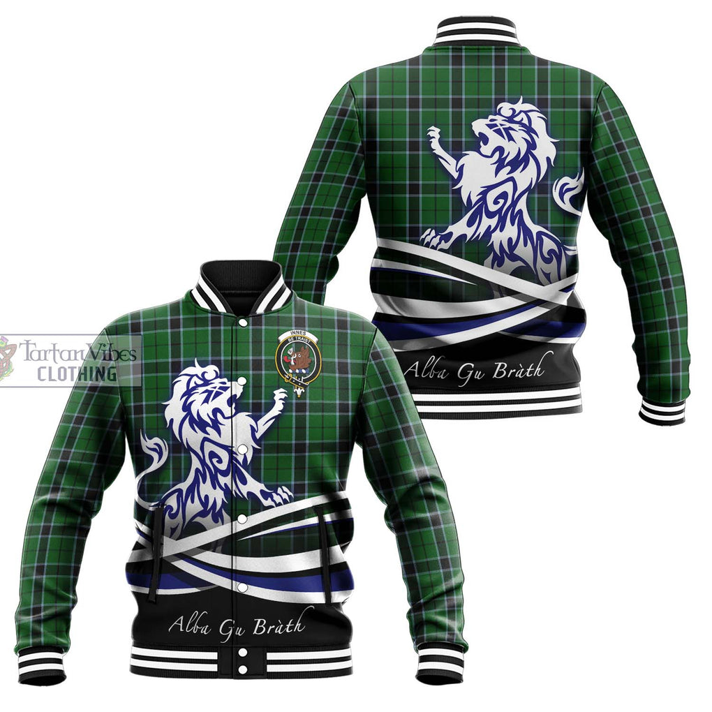 Innes Hunting Tartan Baseball Jacket with Alba Gu Brath Regal Lion Emblem Unisex - Tartanvibesclothing Shop