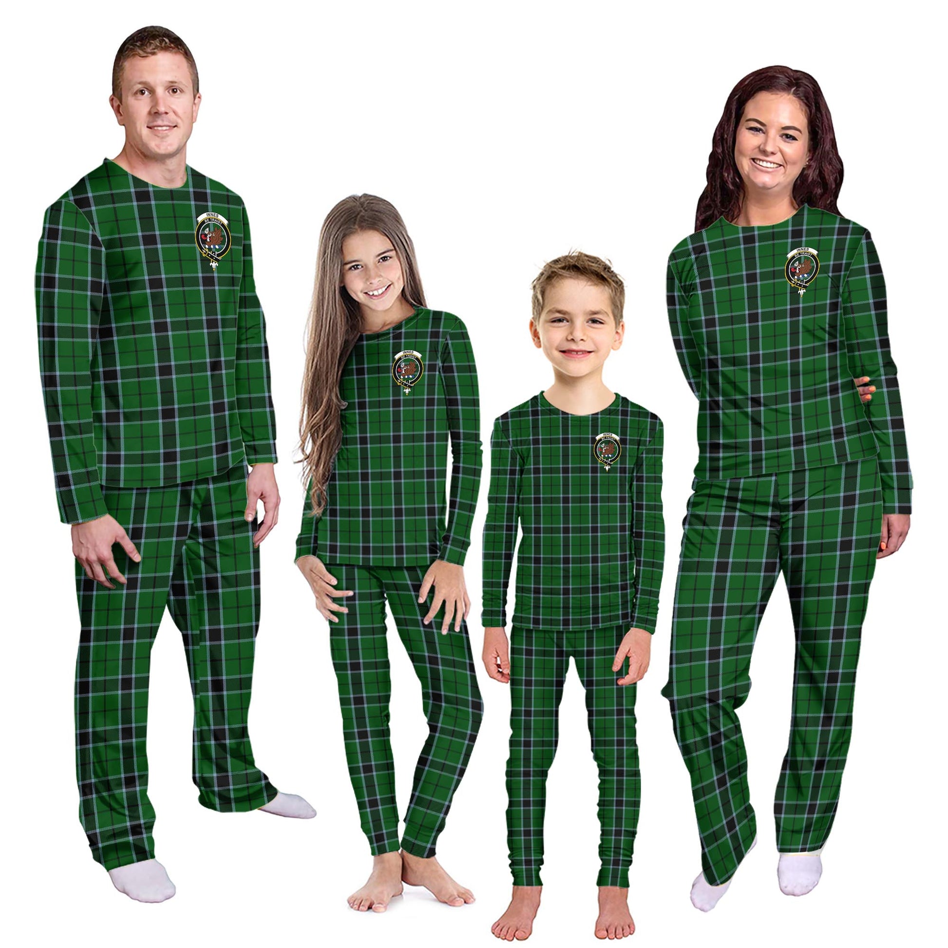 Innes Hunting Tartan Pajamas Family Set with Family Crest Kid - Tartan Vibes Clothing