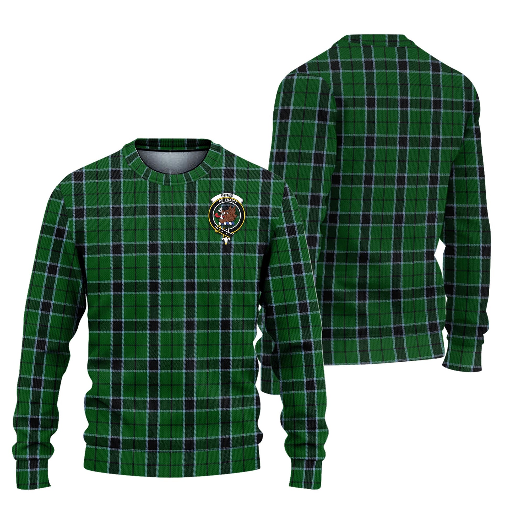 Innes Hunting Tartan Knitted Sweater with Family Crest Unisex - Tartanvibesclothing