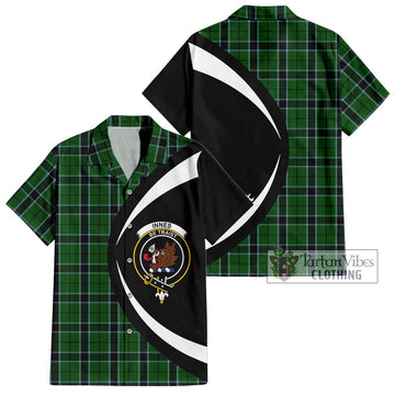 Innes Hunting Tartan Short Sleeve Button Up with Family Crest Circle Style