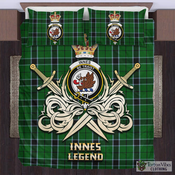 Innes Hunting Tartan Bedding Set with Clan Crest and the Golden Sword of Courageous Legacy