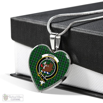 Innes Hunting Tartan Heart Necklace with Family Crest