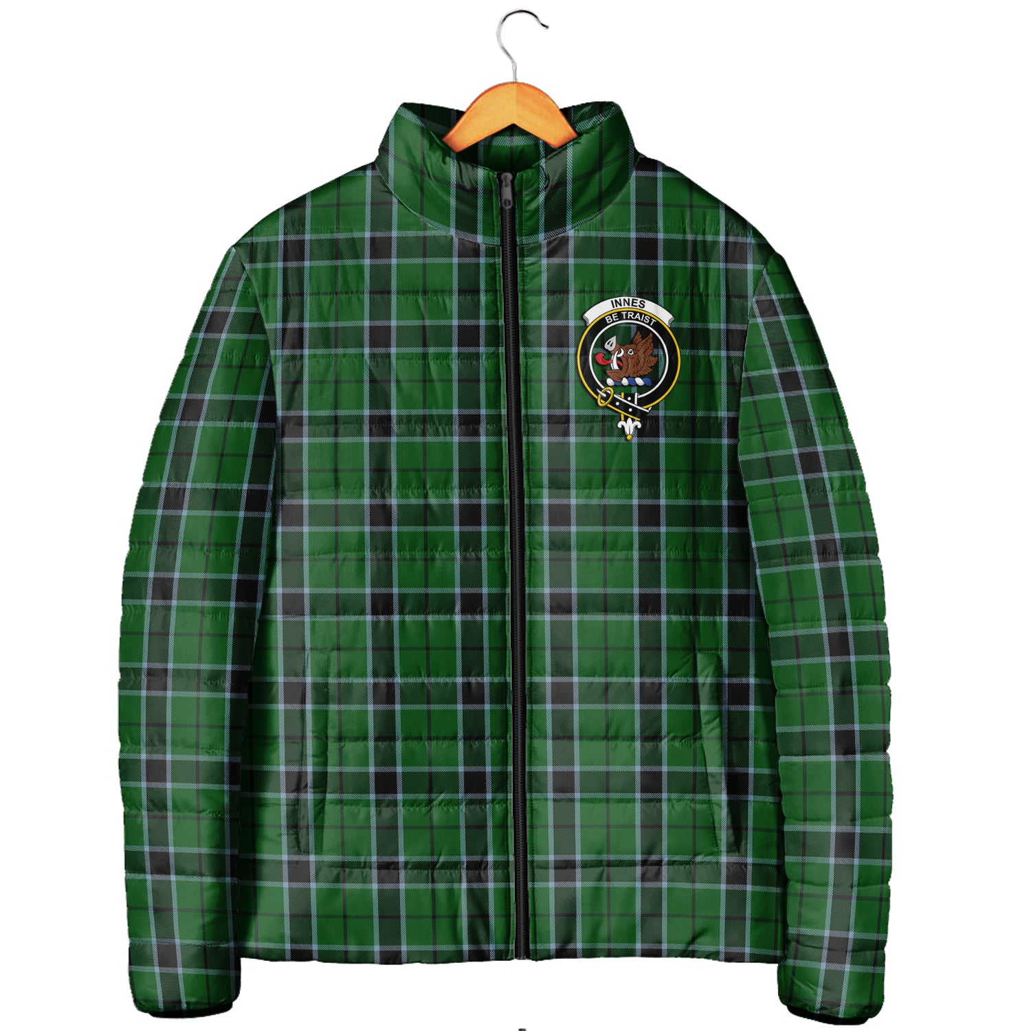 Innes Hunting Tartan Padded Jacket with Family Crest Men's Padded Jacket - Tartan Vibes Clothing