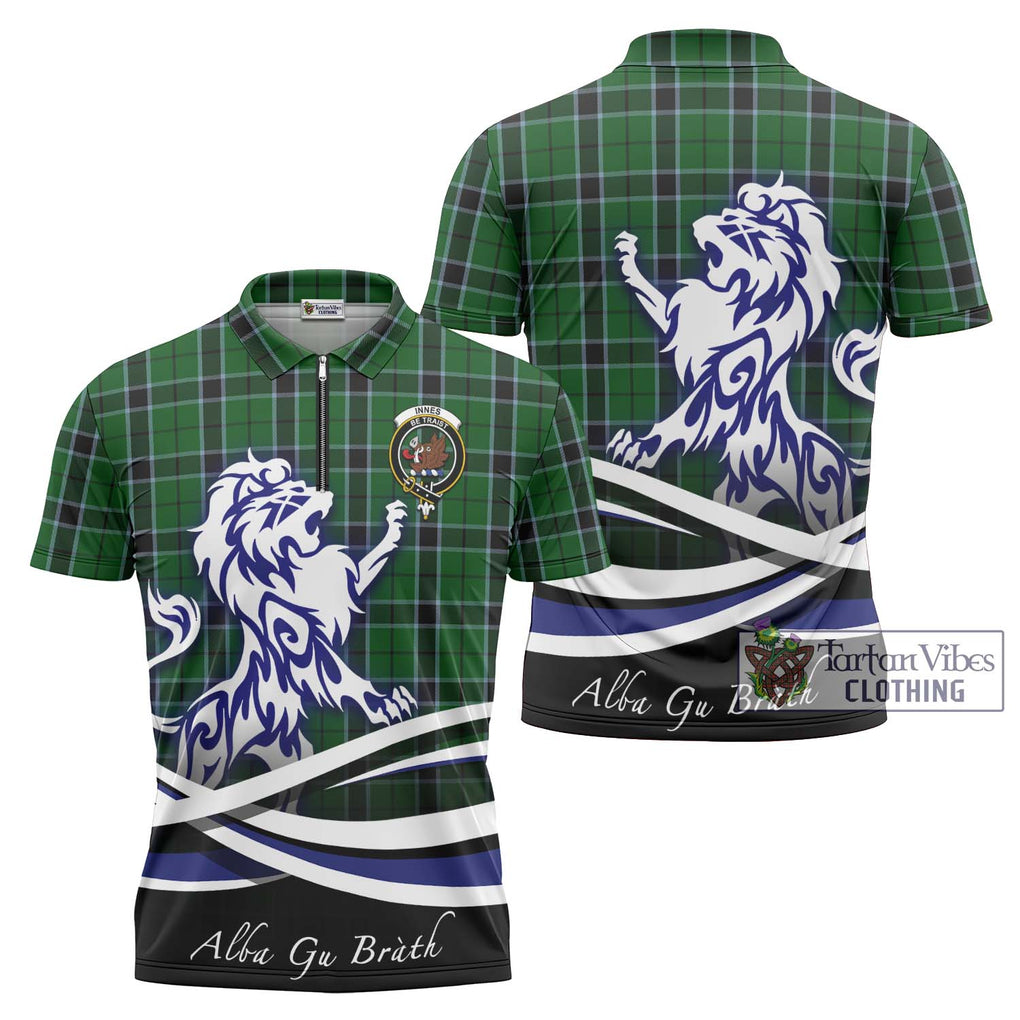 Innes Hunting Tartan Zipper Polo Shirt with Alba Gu Brath Regal Lion Emblem Unisex - Tartanvibesclothing Shop