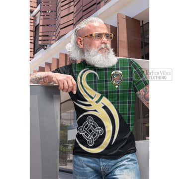 Innes Hunting Tartan Cotton T-shirt with Family Crest and Celtic Symbol Style