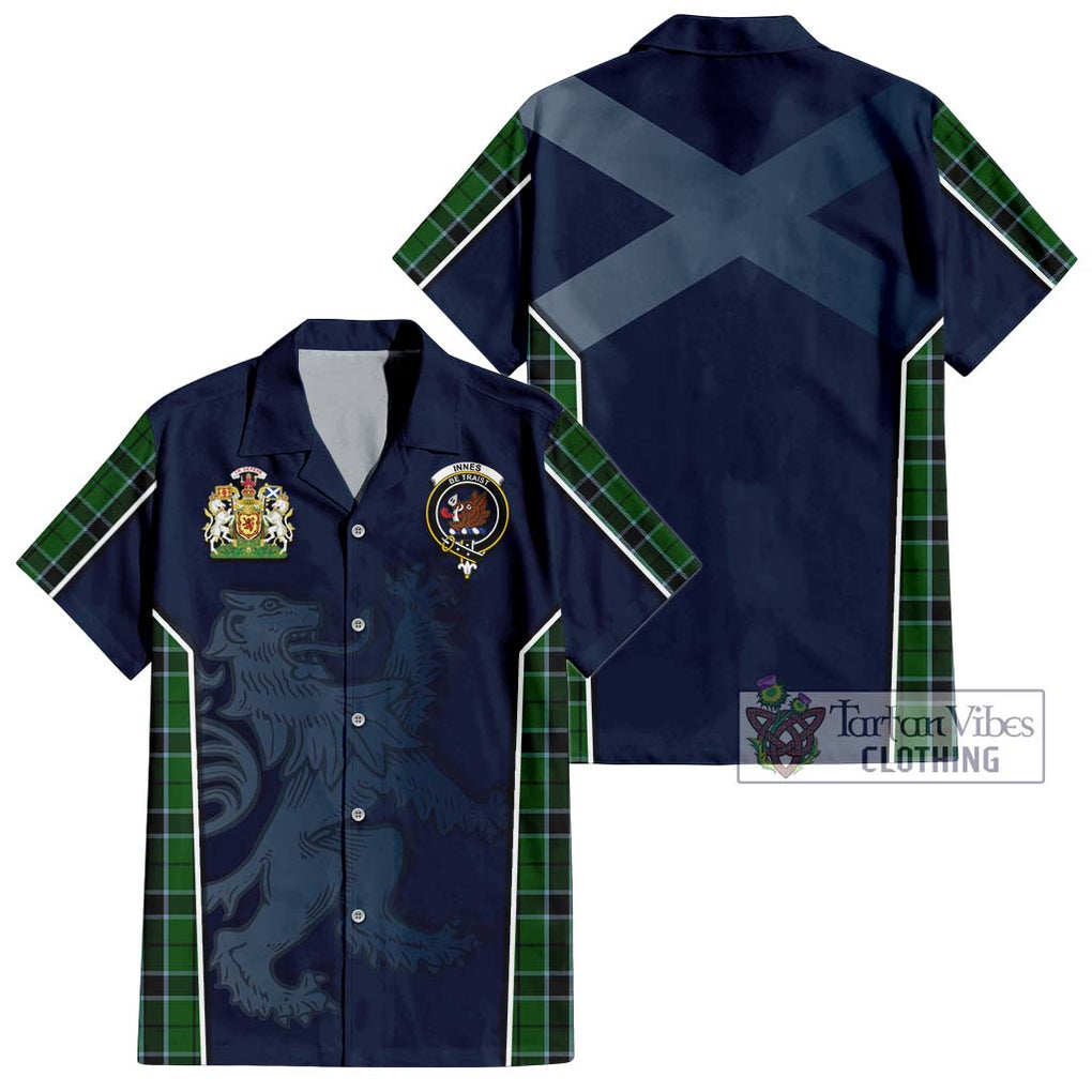 Innes Hunting Tartan Short Sleeve Button Shirt with Family Crest and Lion Rampant Vibes Sport Style Kid - Tartan Vibes Clothing