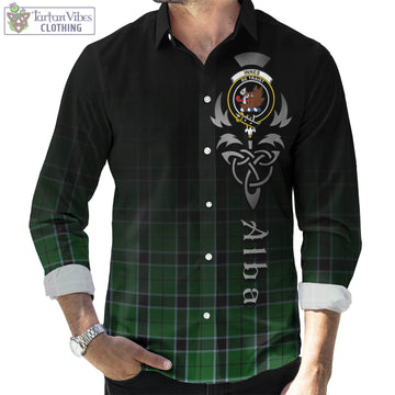 Innes Hunting Tartan Long Sleeve Button Up Featuring Alba Gu Brath Family Crest Celtic Inspired