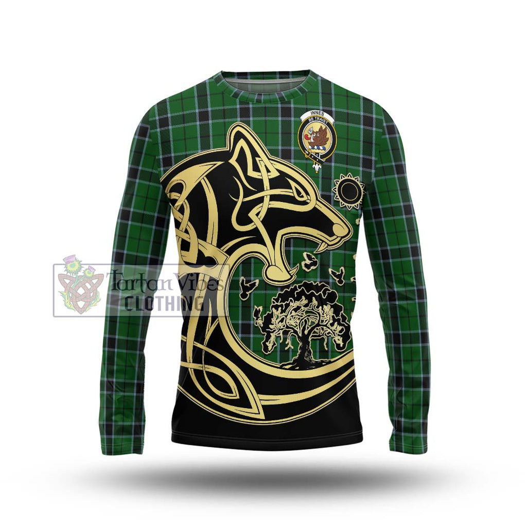 Innes Hunting Tartan Long Sleeve T-Shirt with Family Crest Celtic Wolf Style Unisex - Tartan Vibes Clothing