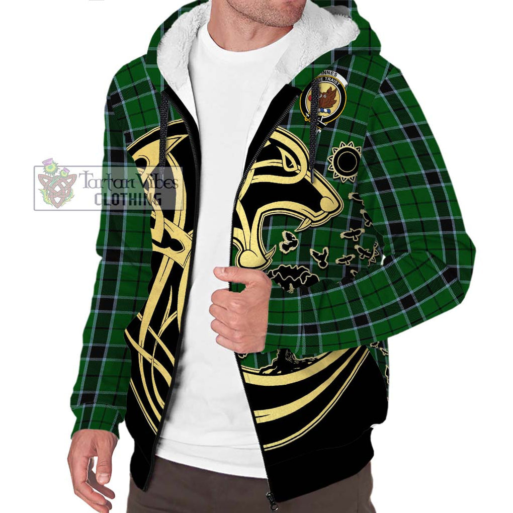 Innes Hunting Tartan Sherpa Hoodie with Family Crest Celtic Wolf Style Unisex S - Tartan Vibes Clothing