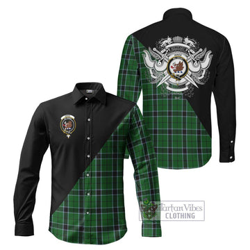 Innes Hunting Tartan Long Sleeve Button Shirt with Family Crest and Military Logo Style