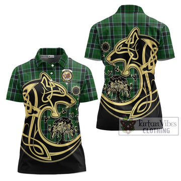 Innes Hunting Tartan Women's Polo Shirt with Family Crest Celtic Wolf Style