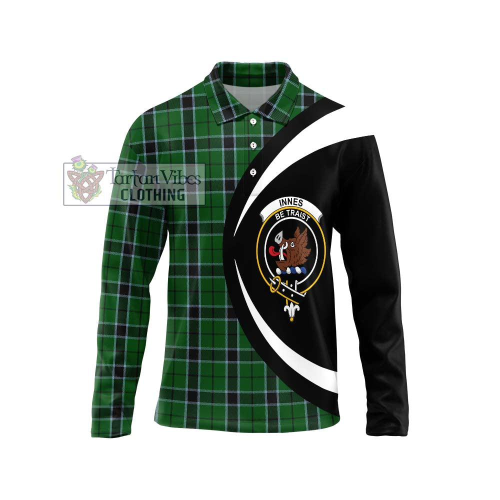 Innes Hunting Tartan Long Sleeve Polo Shirt with Family Crest Circle Style Unisex - Tartan Vibes Clothing