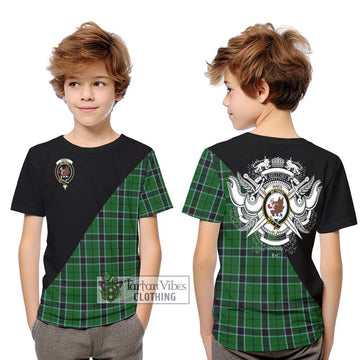 Innes Hunting Tartan Kid T-Shirt with Family Crest and Military Logo Style