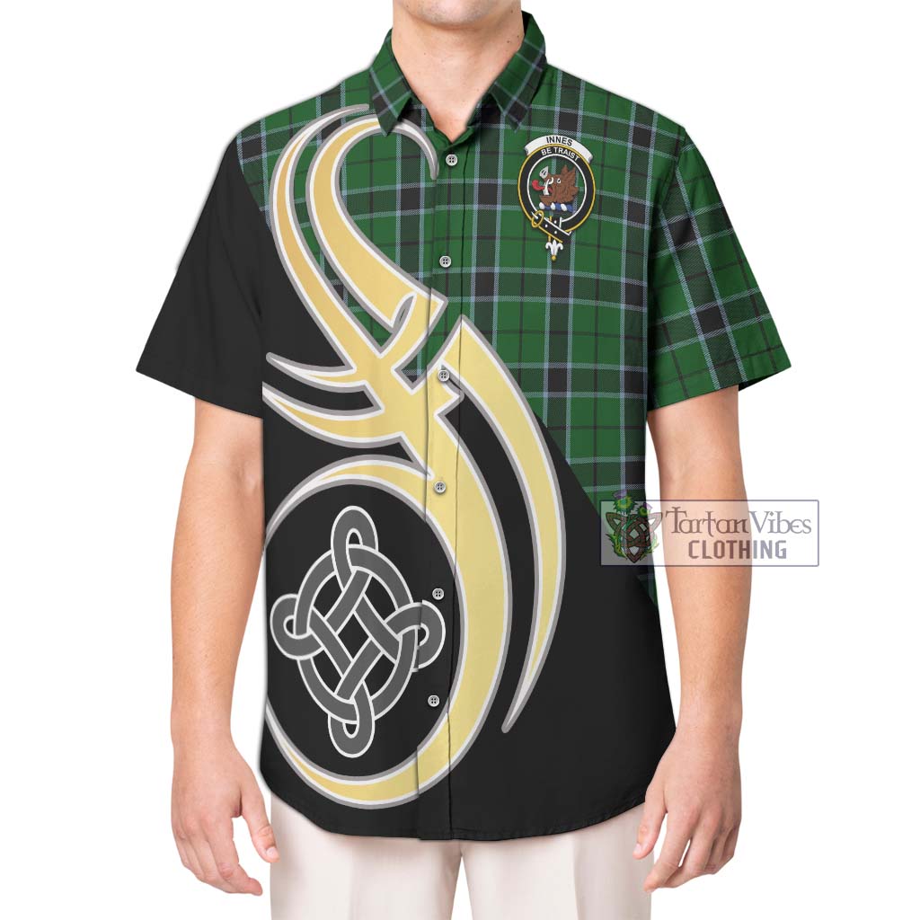 Innes Hunting Tartan Short Sleeve Button Shirt with Family Crest and Celtic Symbol Style Kid - Tartan Vibes Clothing