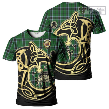 Innes Hunting Tartan T-Shirt with Family Crest Celtic Wolf Style