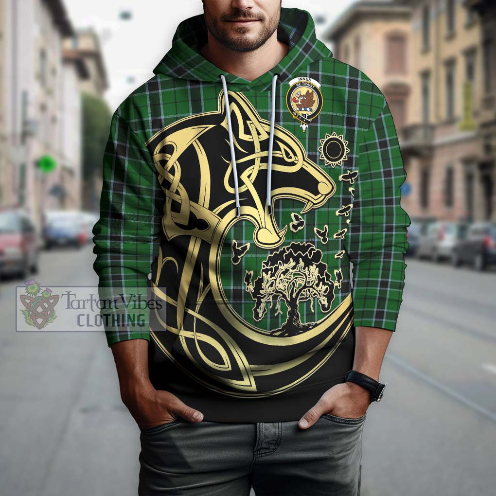 Innes Hunting Tartan Hoodie with Family Crest Celtic Wolf Style Zip Hoodie - Tartan Vibes Clothing