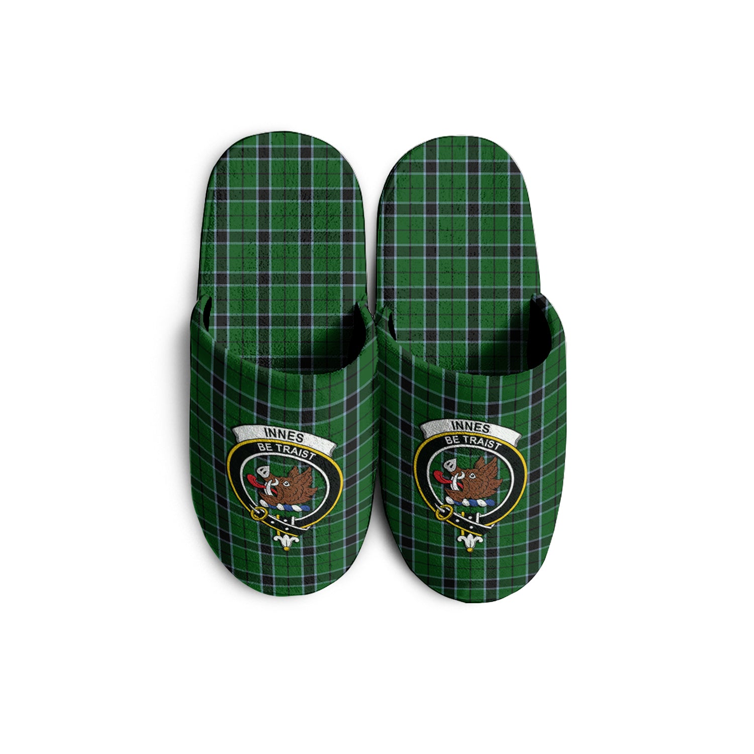 Innes Hunting Tartan Home Slippers with Family Crest - Tartanvibesclothing