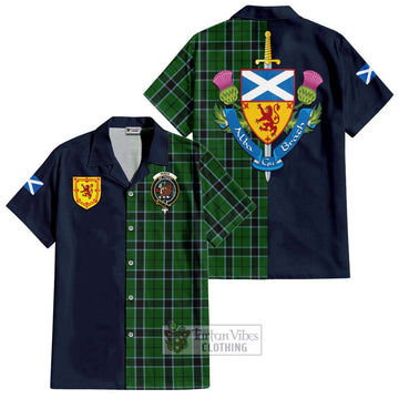 Innes Hunting Tartan Short Sleeve Button Shirt Alba with Scottish Lion Royal Arm Half Style