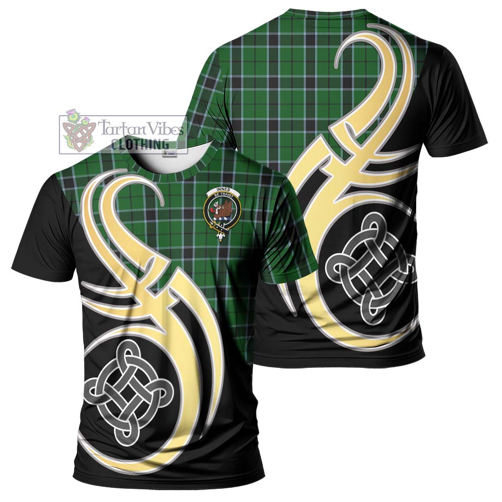 Tartan Vibes Clothing Innes Hunting Tartan T-Shirt with Family Crest and Celtic Symbol Style