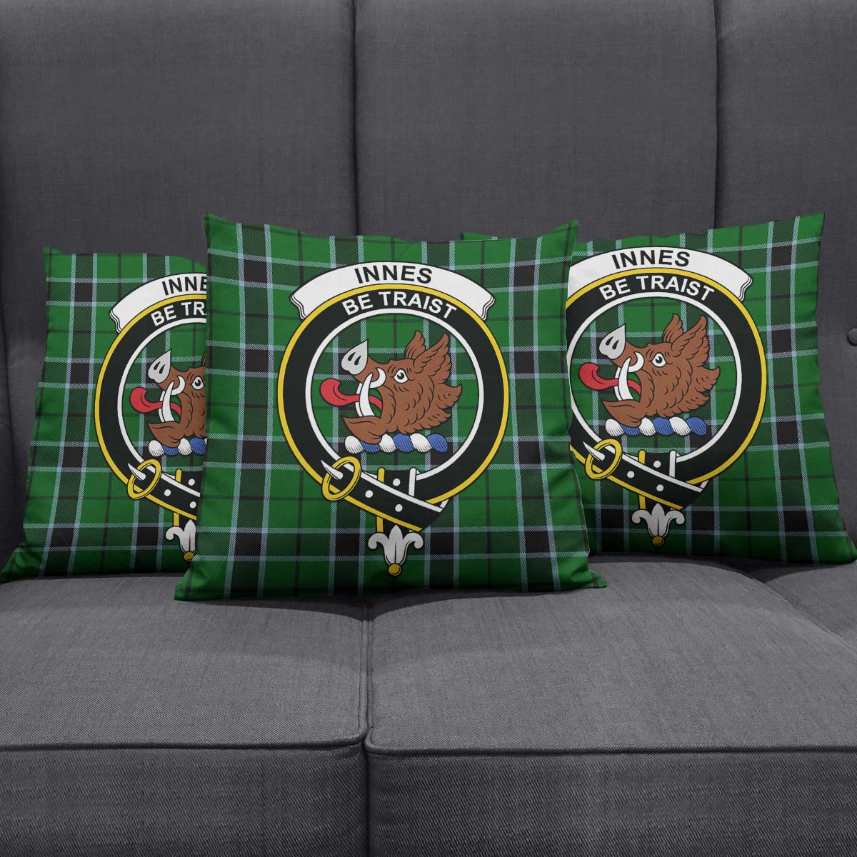 Innes Hunting Tartan Pillow Cover with Family Crest Square Pillow Cover - Tartanvibesclothing