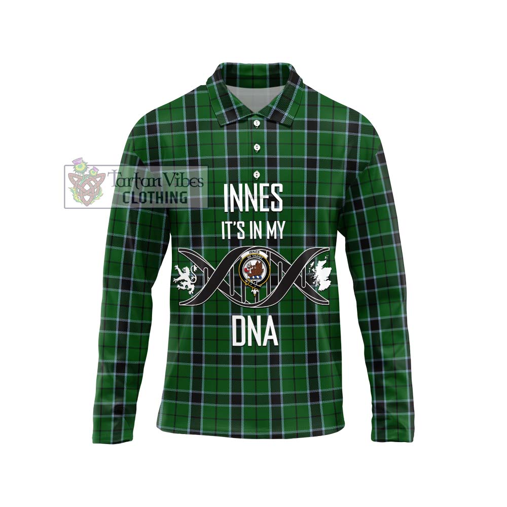 Innes Hunting Tartan Long Sleeve Polo Shirt with Family Crest DNA In Me Style Unisex - Tartanvibesclothing Shop