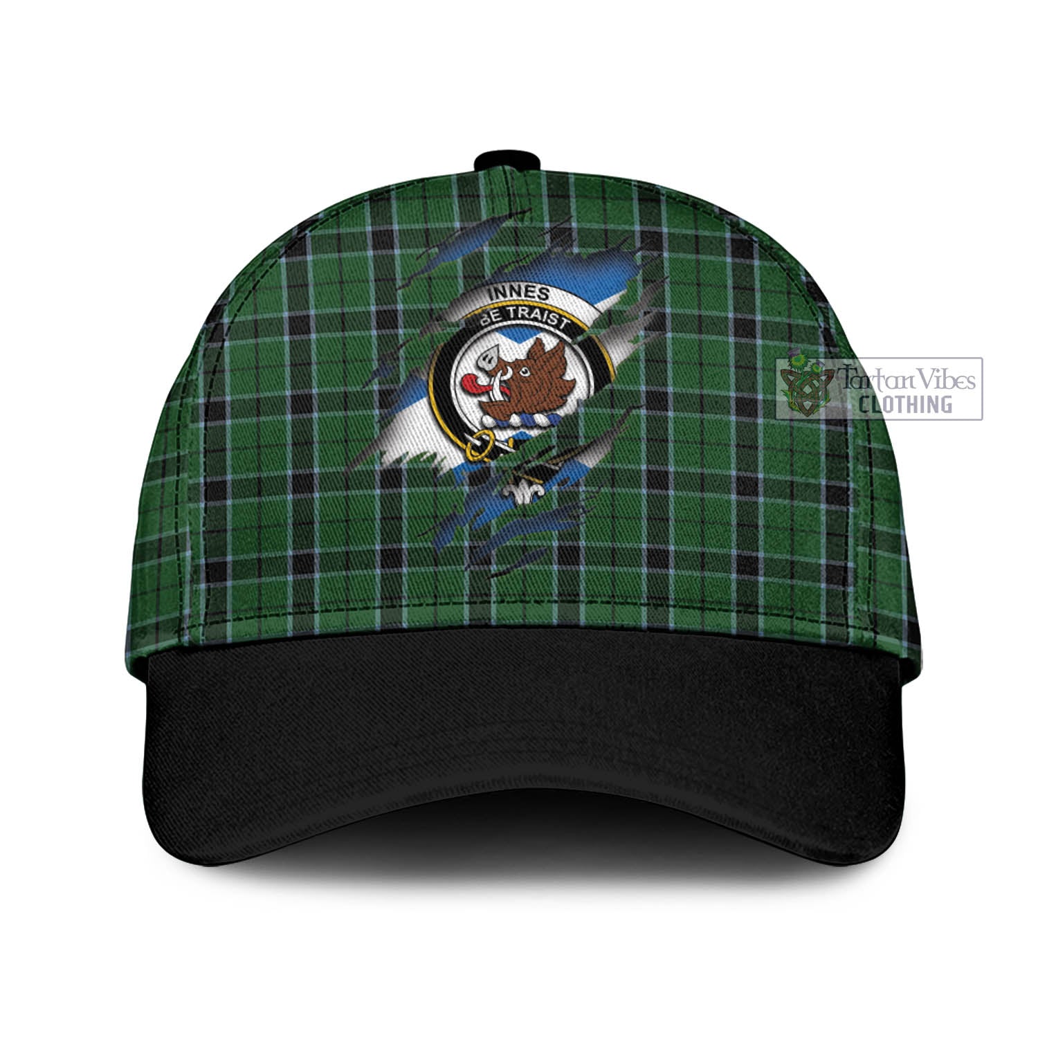 Tartan Vibes Clothing Innes Hunting Tartan Classic Cap with Family Crest In Me Style