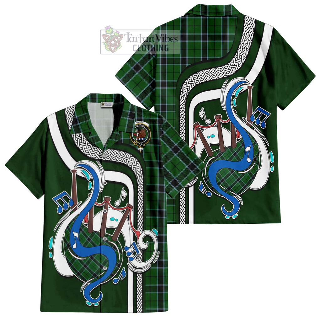 Innes Hunting Tartan Short Sleeve Button Shirt with Epic Bagpipe Style Kid - Tartanvibesclothing Shop