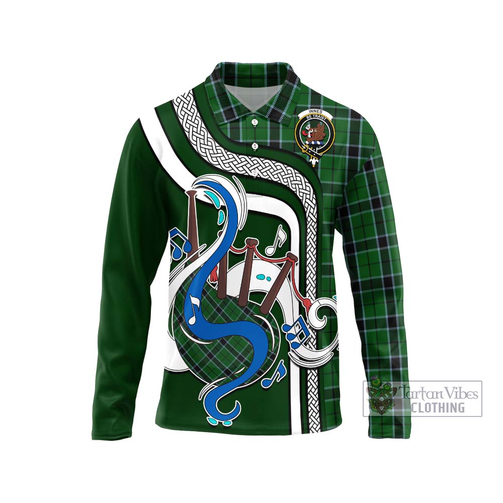 Tartan Vibes Clothing Innes Hunting Tartan Long Sleeve Polo Shirt with Epic Bagpipe Style