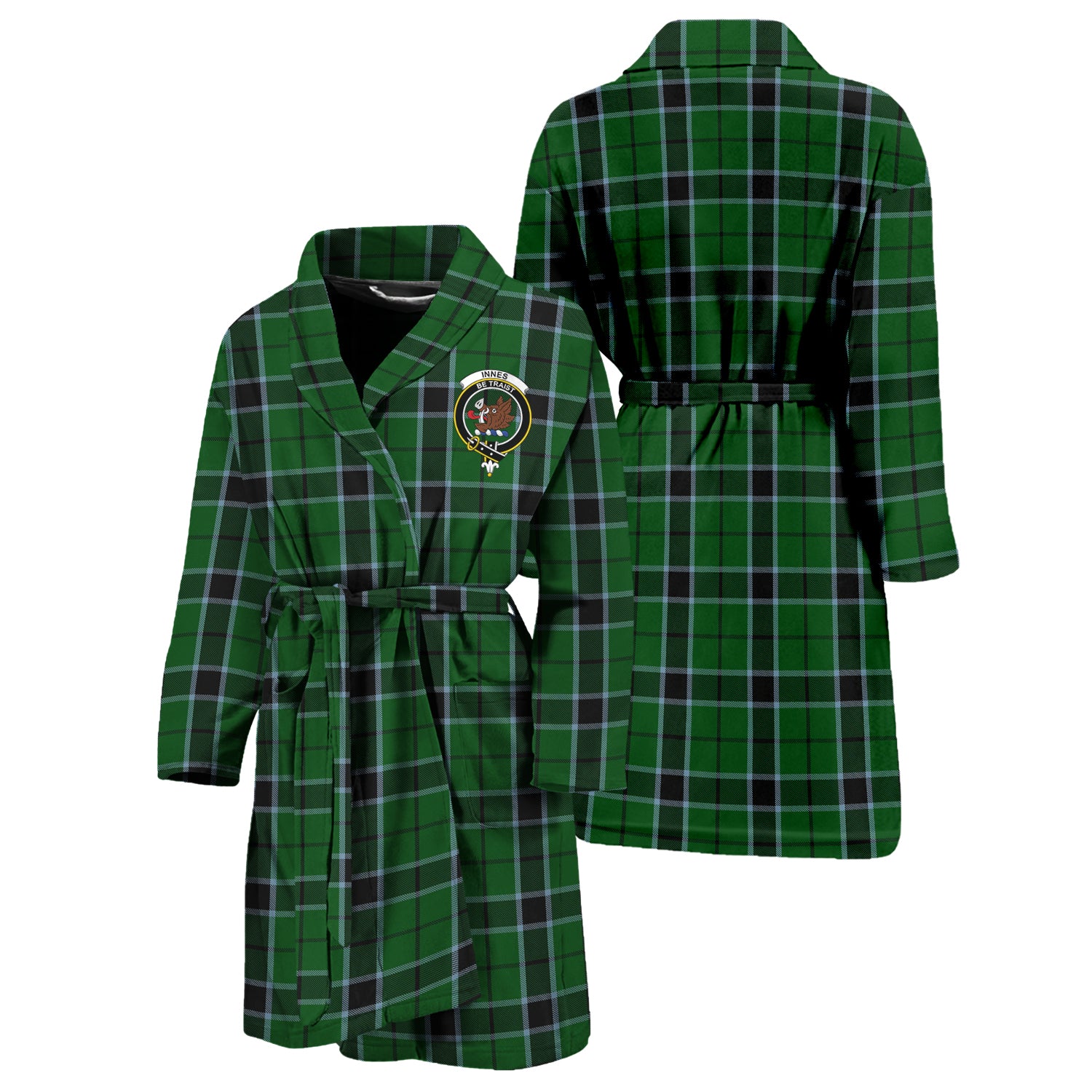 Innes Hunting Tartan Bathrobe with Family Crest Unisex S - Tartan Vibes Clothing