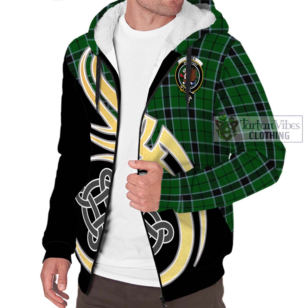 Innes Hunting Tartan Sherpa Hoodie with Family Crest and Celtic Symbol Style - Tartan Vibes Clothing