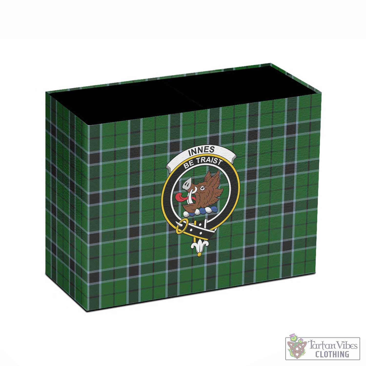 Tartan Vibes Clothing Innes Hunting Tartan Pen Holder with Family Crest