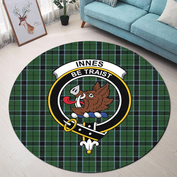 Innes Hunting Tartan Round Rug with Family Crest