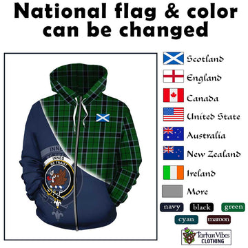 Innes Hunting Tartan Hoodie with Personalised National Flag and Family Crest Half Style