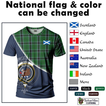 Innes Hunting Tartan T-Shirt with Personalised National Flag and Family Crest Half Style