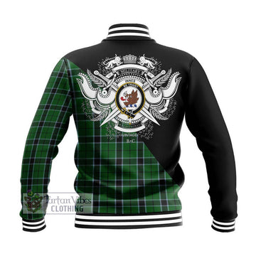 Innes Hunting Tartan Baseball Jacket with Family Crest and Military Logo Style